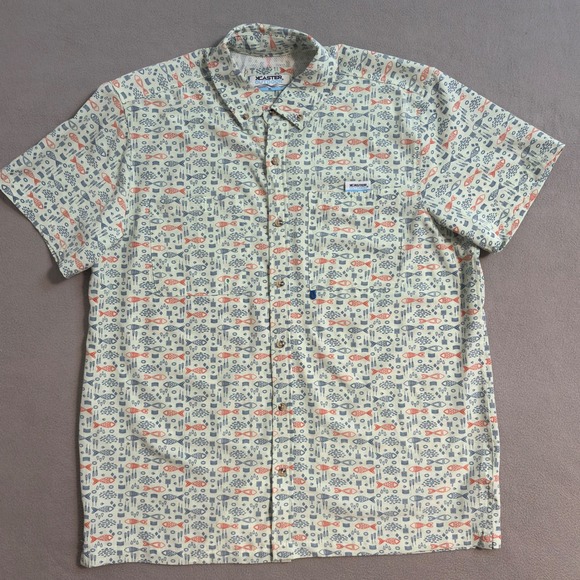 XCASTER Outdoor Fishing Performance Shirt XL Fish Print Button Up Short Sleeve - Picture 1 of 9